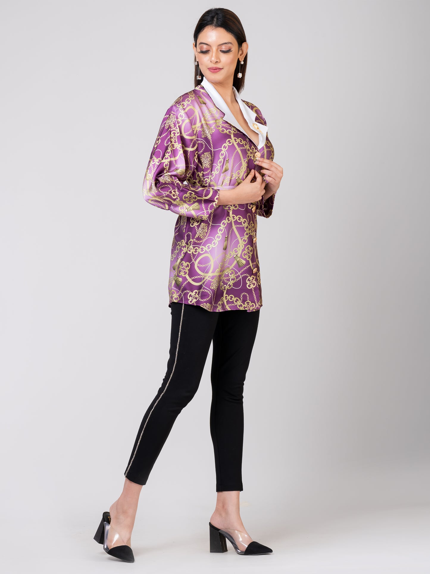 FGT ROYAL Women's Satin Shirts | Blazer style collar | #W 502