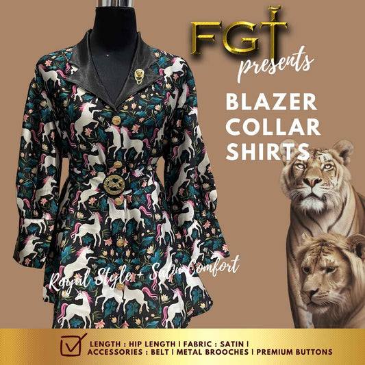 FGT ROYAL Women's Satin Shirts | Blazer style collar | #W 505