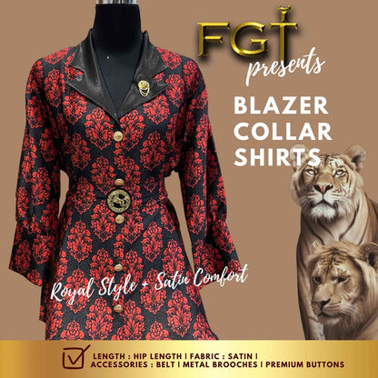 FGT ROYAL Women's Satin Shirts | Blazer style collar | #W 501